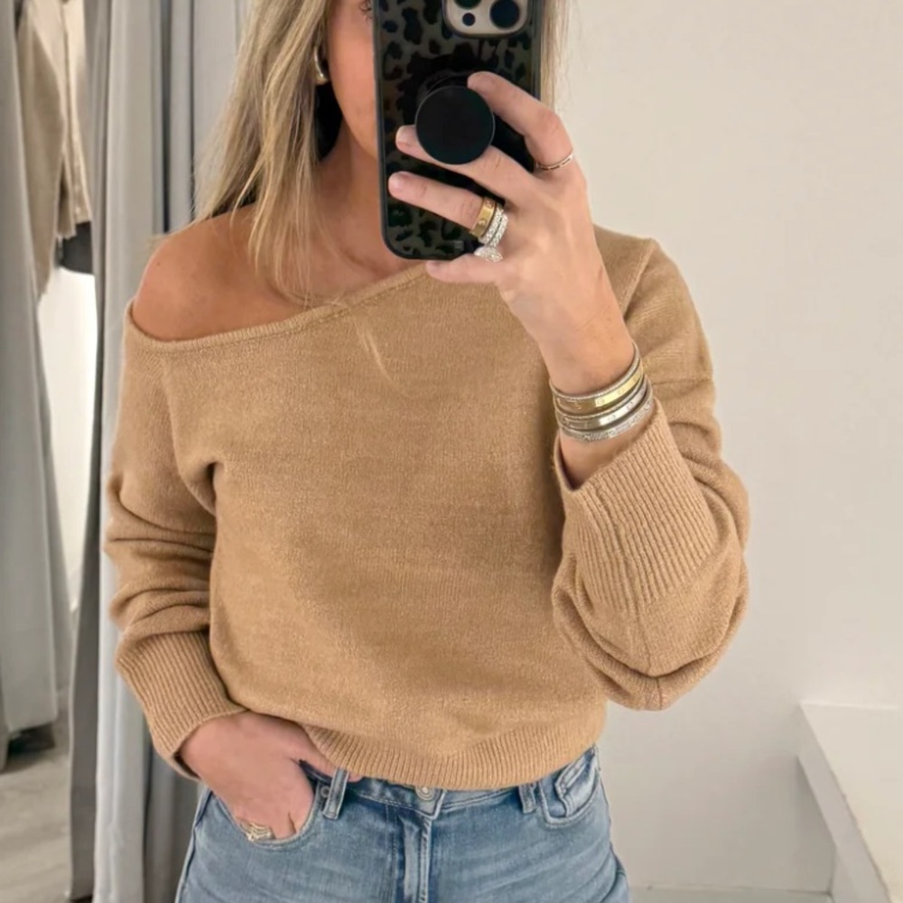 Taupe Cold Shoulder Top